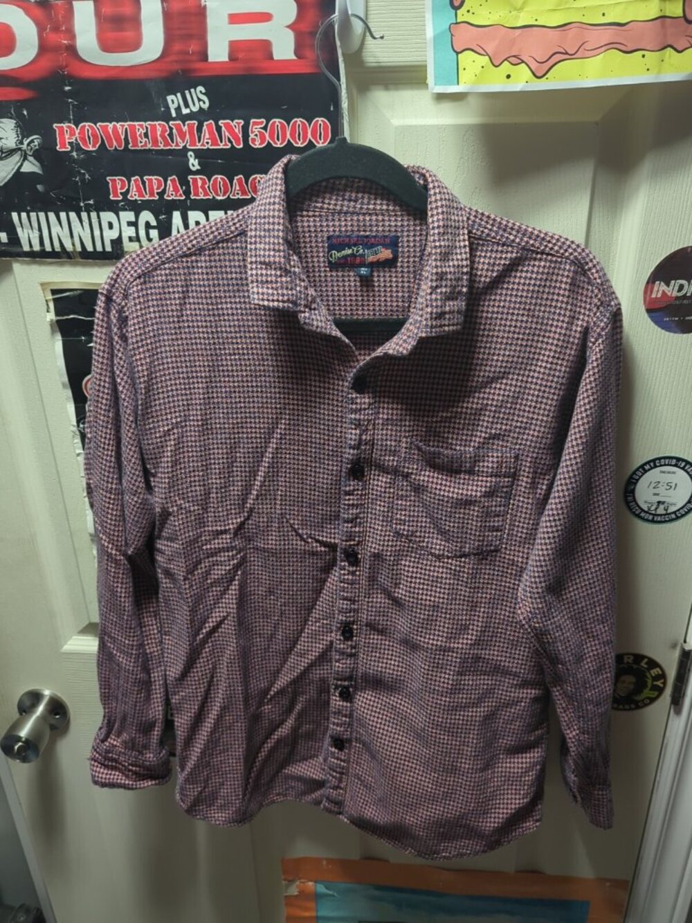 Michael Jordan Denim Co Mens Red Blue Houndstooth Button Down Shirt Size XL